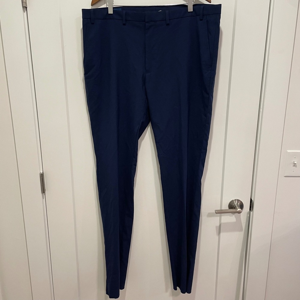 Cole Haan Grand.OS Mens Wool Blend Dress Pants Navy Blue Flat Front 40x35 HCMW27